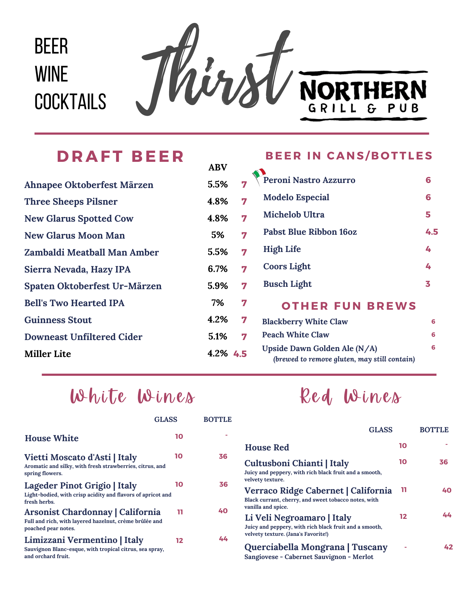 Northern Grill & Pub Adult Beverages#1