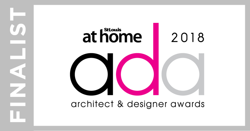 A 2018 At Home Architect & Designer Awards finalist badge with the word FINALIST in a vertical gray bar.