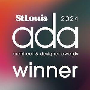 St. Louis 2024 Architect & Designer Awards winner logo with white text on a colorful, blurred background.