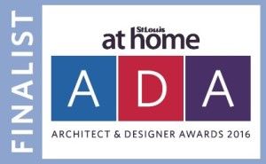 Finalist text next to the St. Louis at Home Architect & Designer Awards 2016 logo with the letters ADA in colored boxes.