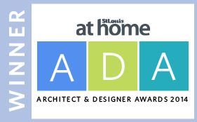 Logo for St. Louis At Home Architect & Designer Awards 2014, featuring blue, green, and teal blocks spelling ADA.