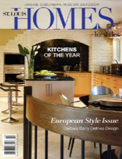 St. Louis Homes & Lifestyles magazine cover featuring a modern kitchen and dining area, labeled Kitchens of the Year and European Style Issue