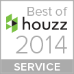 A Best of Houzz 2014 award badge for service, featuring the Houzz logo and green graphic elements on a white background.