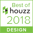 A green and white square badge reading Best of houzz 2018 DESIGN, featuring a geometric logo to the left.