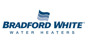 Blue Bradford White Water Heaters logo featuring a stylized wavy flag icon above the brand name in bold text.