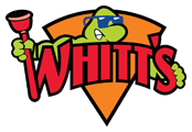 Whitt's Plumbing logo: cartoon turtle wearing sunglasses holding a plunger, with red text on orange and cream background.