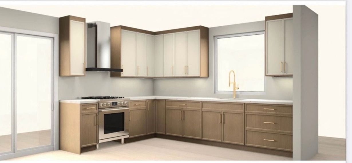 Partially renovated kitchen with unfinished wooden cabinets and a central island under construction