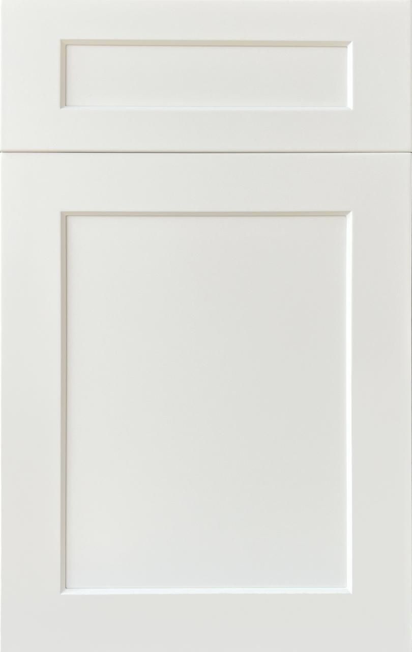 White cabinet door with raised rectangular panel detailing