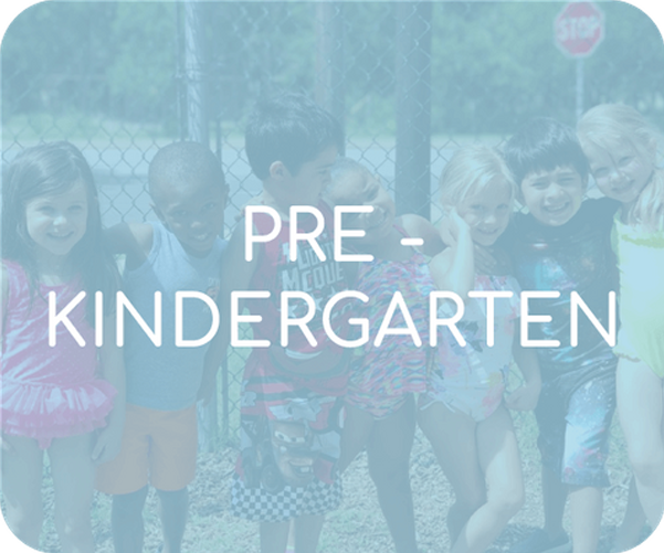Pre-kindergarten text over a blue-tinted photo of children outdoors