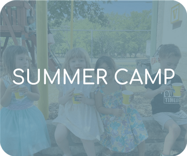 Children posing outdoors with SUMMER CAMP text overlay on the image.