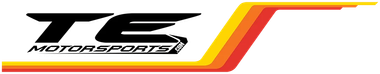 Logo for TE Motorsports. Black stylized text on a yellow, orange, and red gradient background.