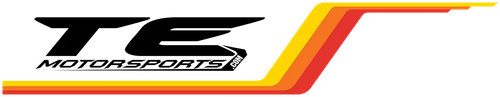 Logo for TE Motorsports. Black stylized text on a yellow, orange, and red gradient background.