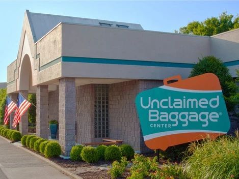 The unclaimed baggage center is located on the side of a building