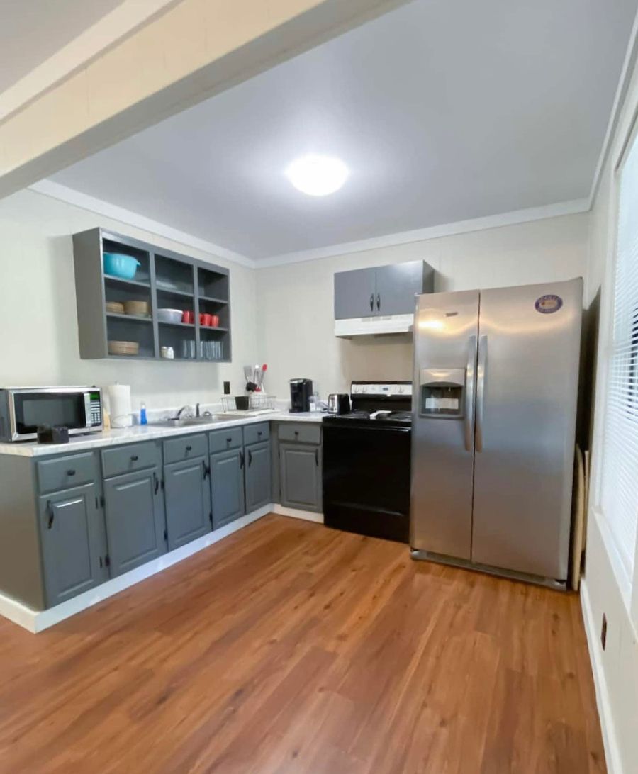 Cabin kitchen with wood floor