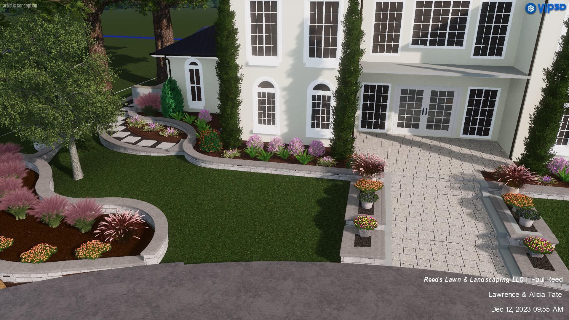 A large white house with a lot of trees in front of it