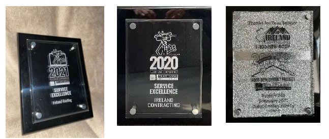 Three pictures of a plaque with the year 2020 on it.