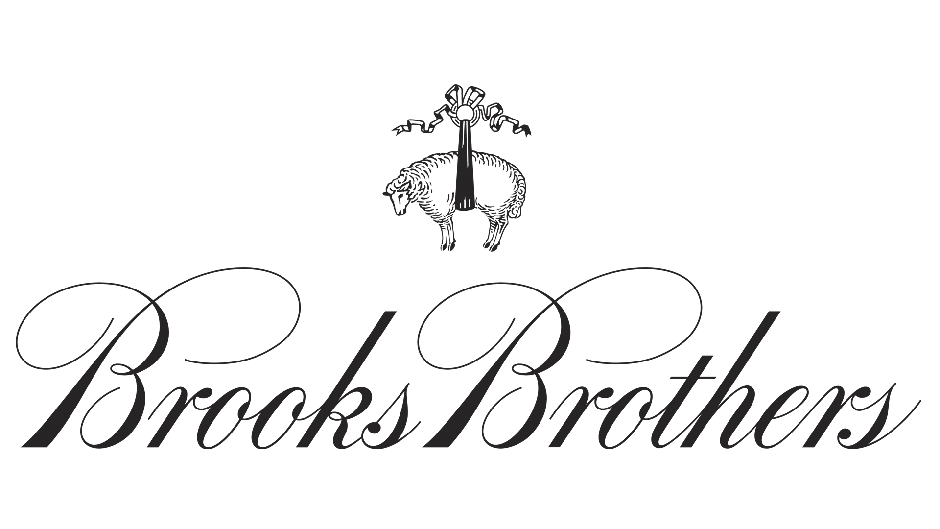 Brooks Brothers logo: sheep suspended from ribbon with company name.
