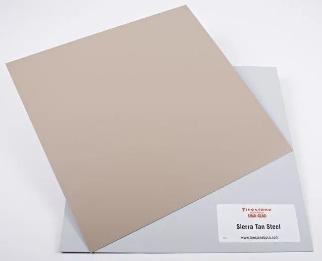 Beige square mat with a white corner label on a light gray background