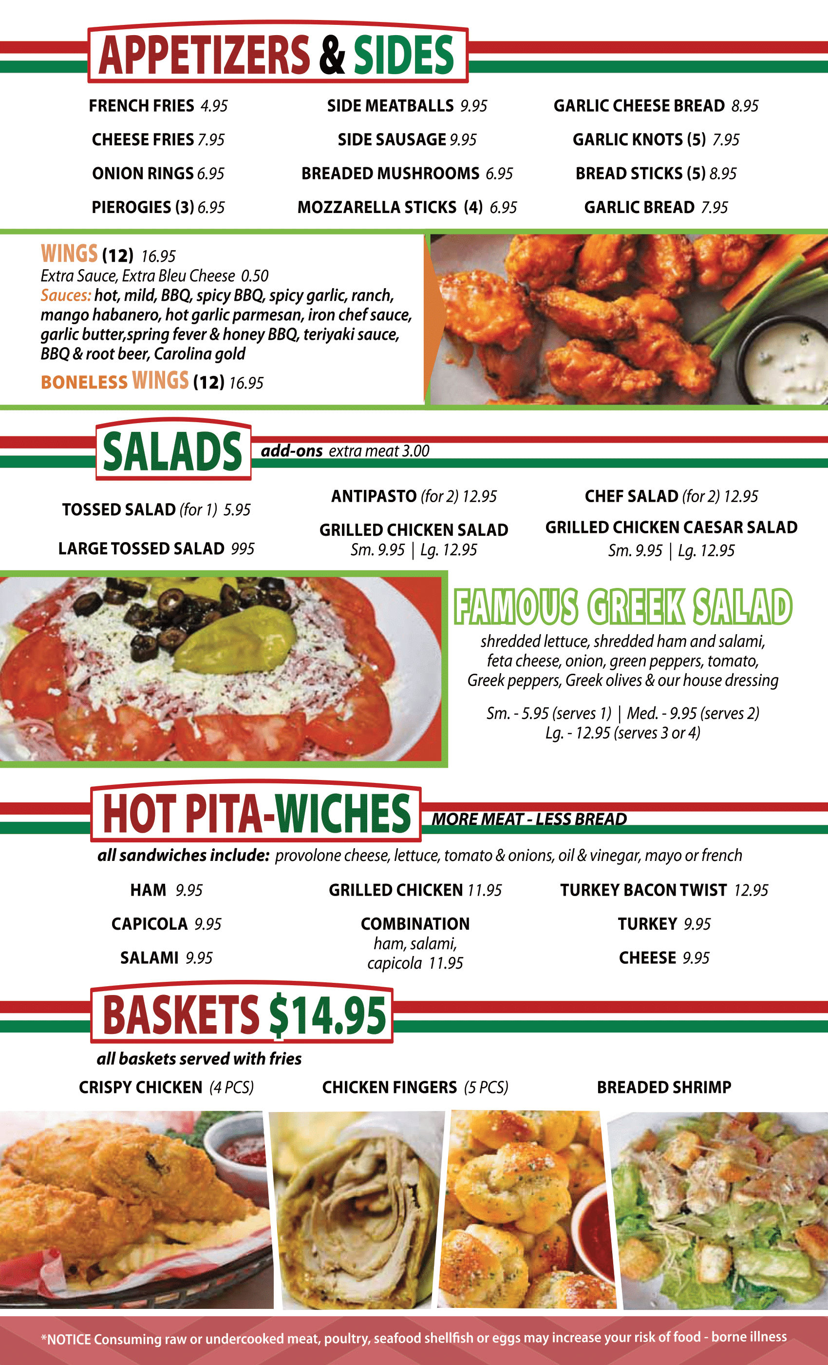 Old Mill Pizzeria - Appetizers & Sides, Salads, Hot Pita-wiches, and Baskets Menu