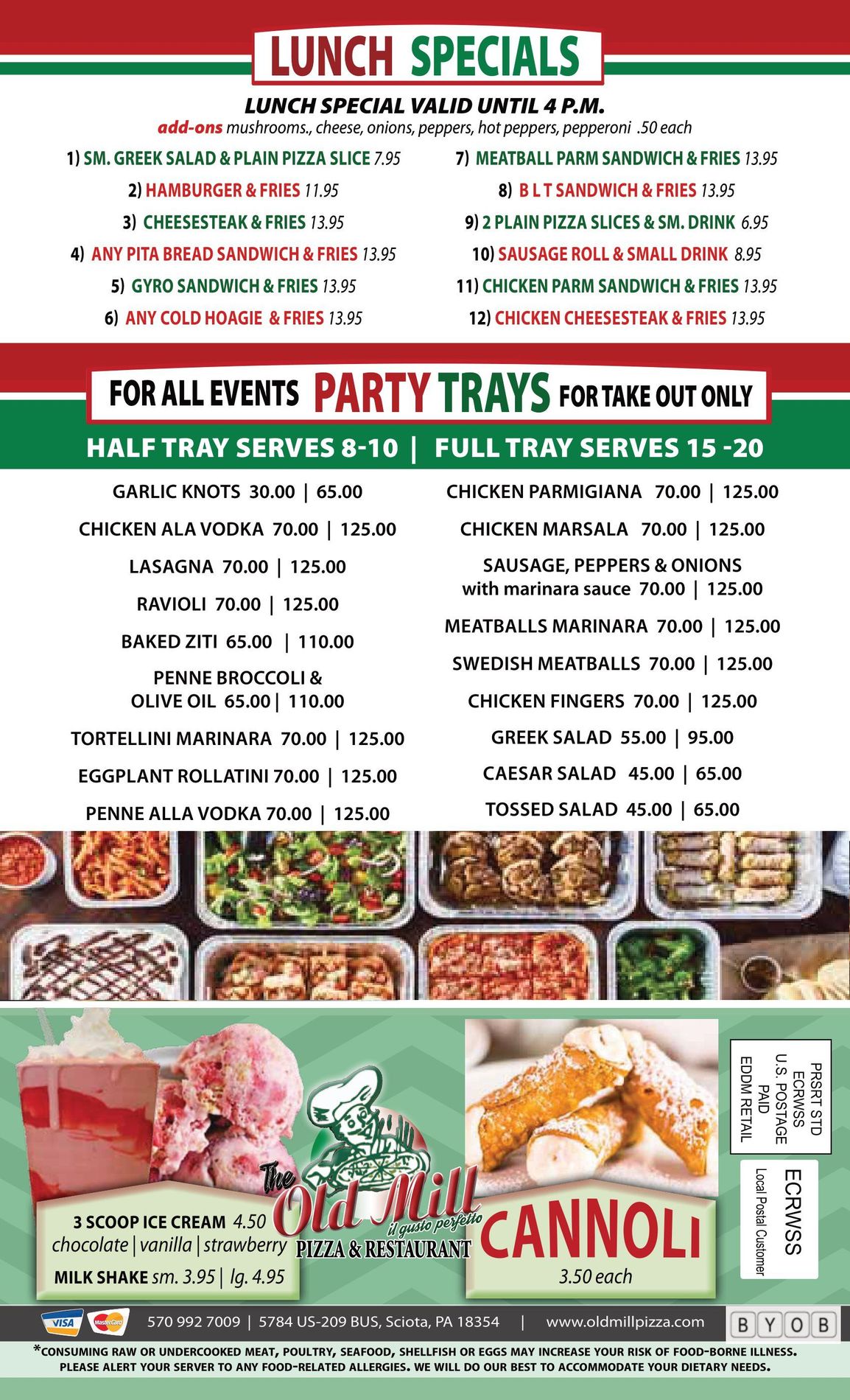 Old Mill Pizzeria - Lunch Specials and Party Trays Menu