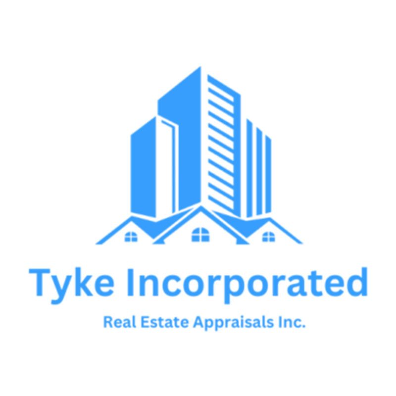 Logo for Tyke Incorporated: Blue buildings and houses with 