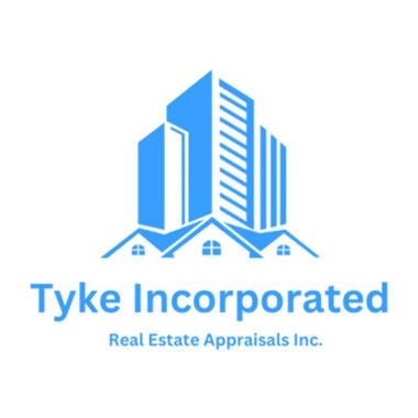 Logo for Tyke Incorporated: Blue buildings and houses with 