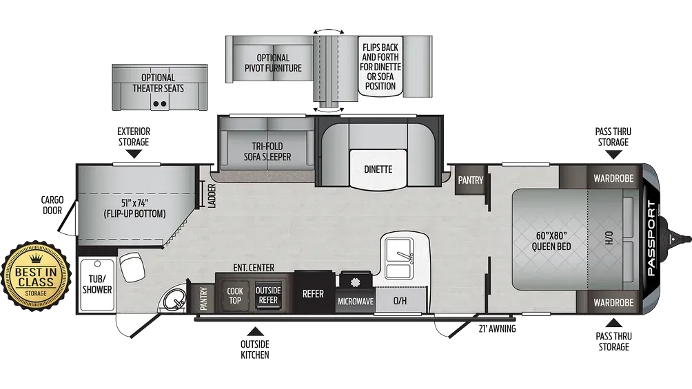 A black and white floor plan of a rv