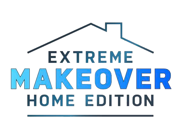 The logo for extreme makeover home edition has a house on it.