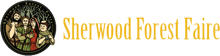 A logo for sherwood forest faire with a stained glass window