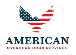 American Overhead Door Services logo with an American flag eagle and red, white, and blue text