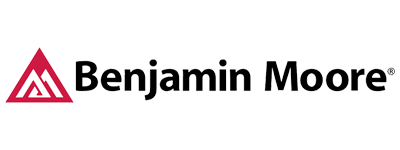 Benjamin Moore logo: Red triangle with a stylized mountain and the name