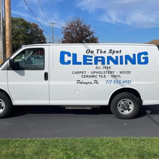White van with On The Spot Cleaning logo. List services, phone number, and Palmyra, PA.