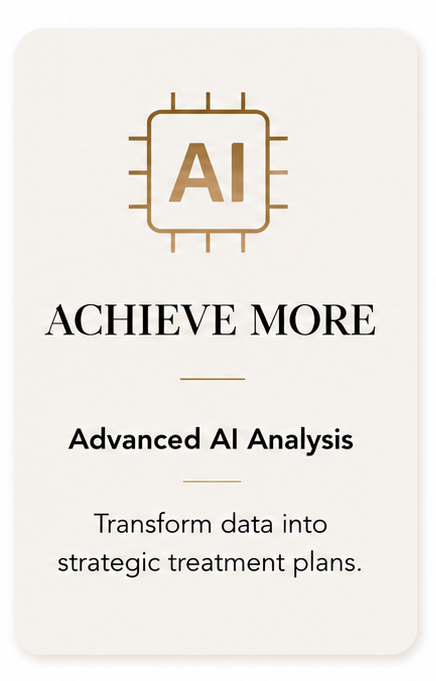 AI chip logo with “ACHIEVE MORE,” “Advanced AI Analysis,” and “Transform data into strategic treatment plans.”