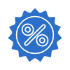 Blue circular badge with white percent sign.