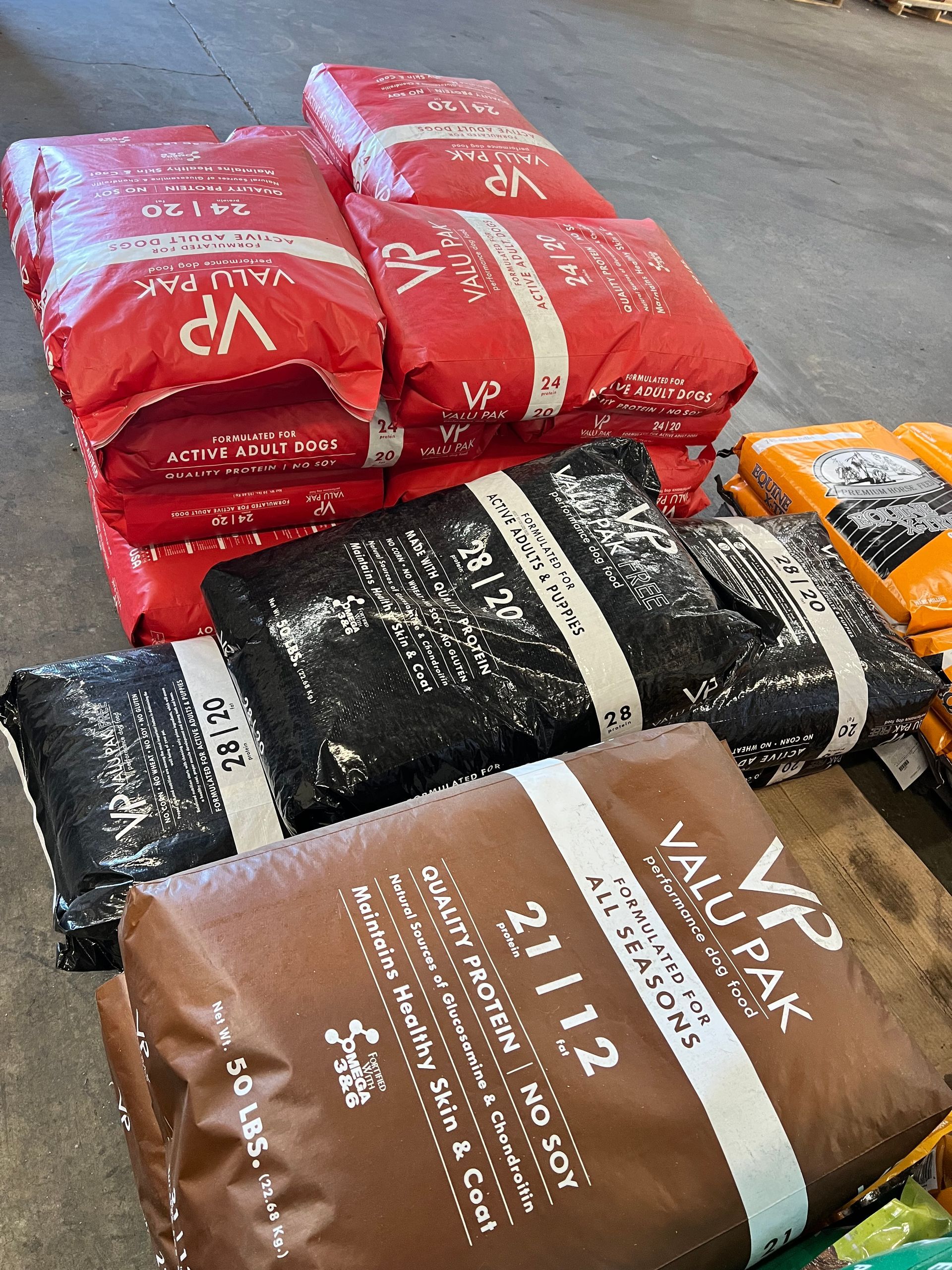 A bunch of bags with one that says Valupak on it