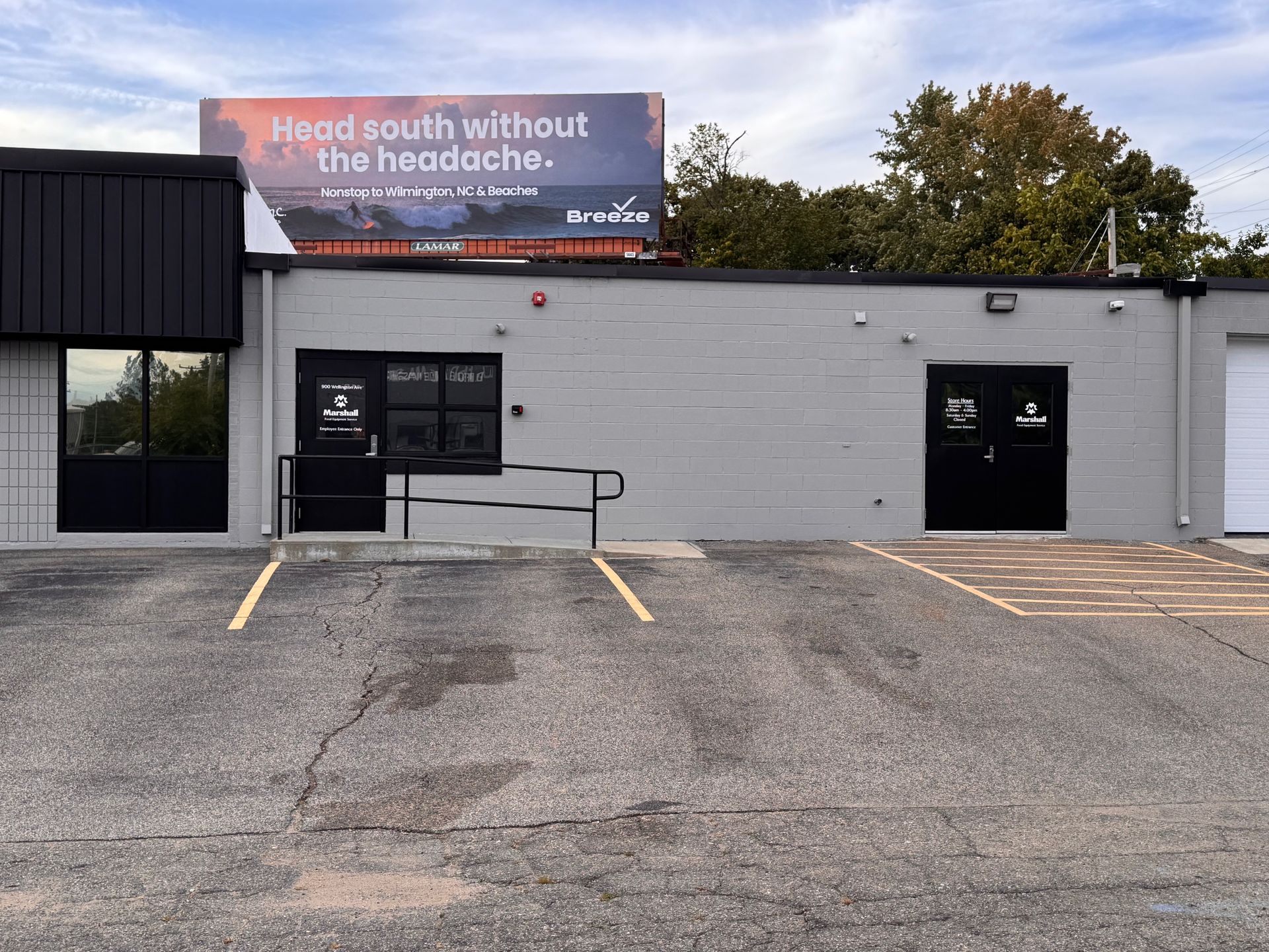 Exterior of Marshall Food Equipment Service building.