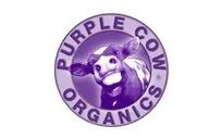 the logo for purple cow organics shows a cow in a purple circle .