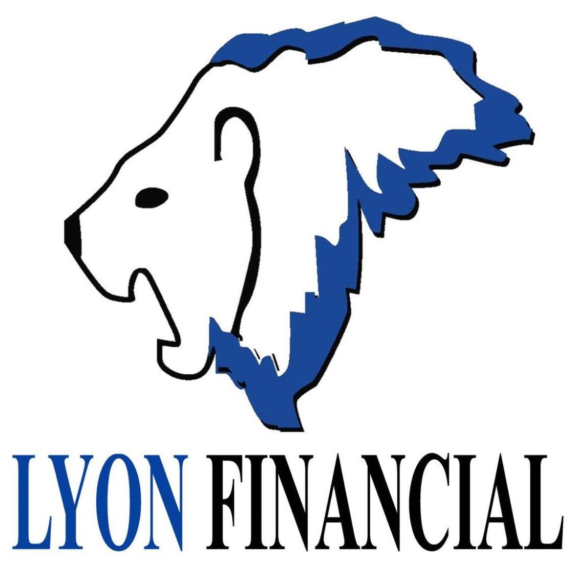 Lion's head profile with white face and blue mane.