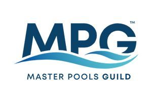 Logo for Master Pools Guild, with dark blue 