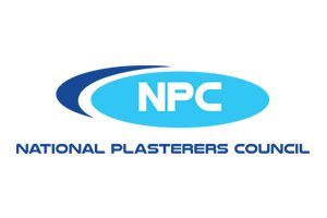 Logo for National Plasterers Council; blue and white oval with 