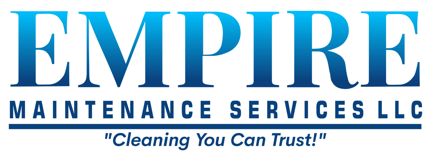 The logo for empire maintenance services llc is blue and white