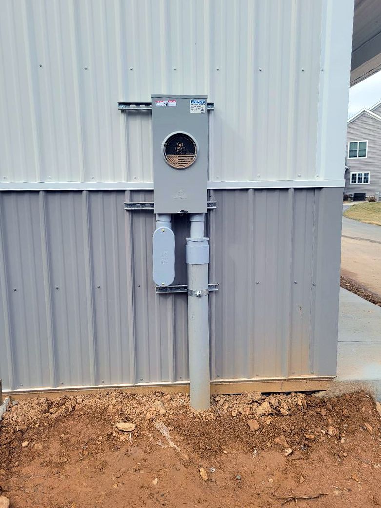 There is a meter on the side of a building.