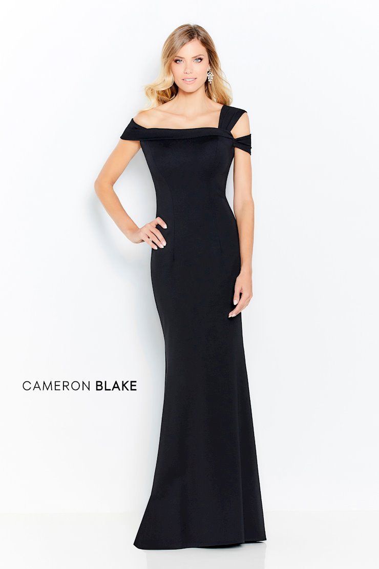 Cameron Blake, A-line beaded navy v-neck mothers gown