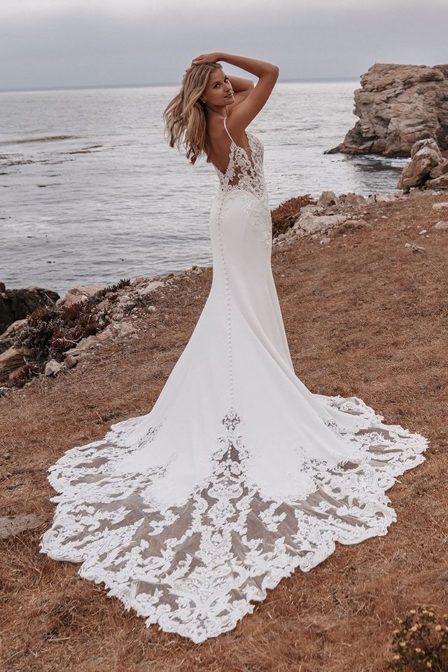 beach couture wedding dresses Rose Floral Lace Nude Lining Spaghetti Strap Mermaid Beach Wedding Dresses,  CW0342 main image 1