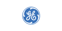 A blue and white ge logo on a white background