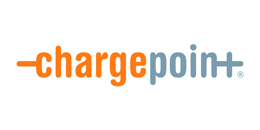 The logo for chargepoint is orange and blue on a white background