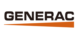 A black and orange logo for generac on a white background