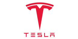A red tesla logo on a white background