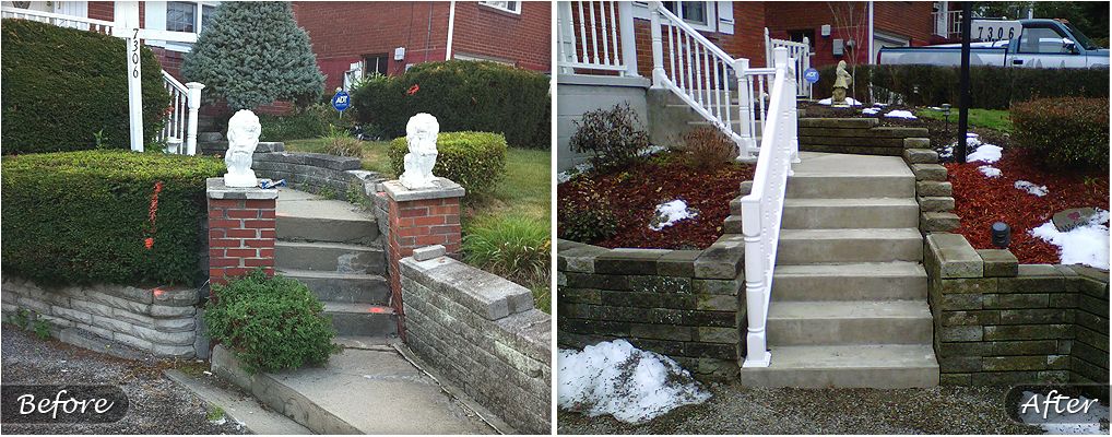Before and after construction of a house stairs