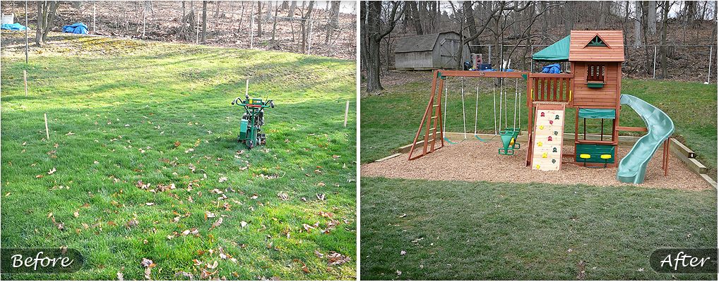 Before and after construction of a park playground